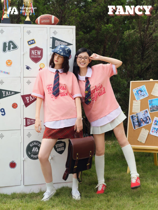 Mẫu áo đồng phục lớp polo oversize Fancy màu lòng tôm
