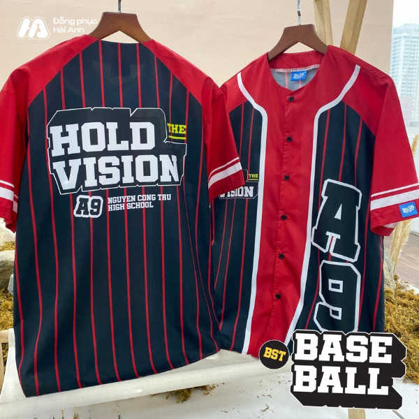 Mẫu áo lớp đỏ đen Baseball phong cách sporty cool ngầu