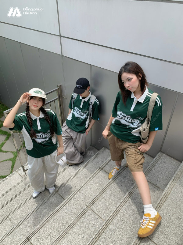 Áo polo Game On màu xanh Iris form oversize hot trend