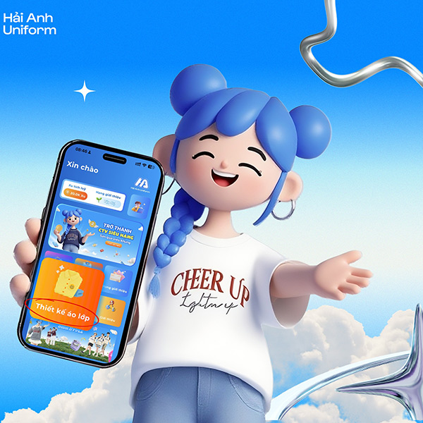 Chọn mục thiết kế áo lớp tại app Hai Anh Uniform để tự tay sáng tạo các mẫu áo độc đáo