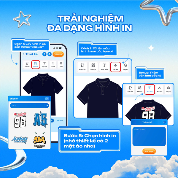 Bạn có thể thỏa sức sáng tạo logo cho lớp 5A với app Hai Anh Uniform