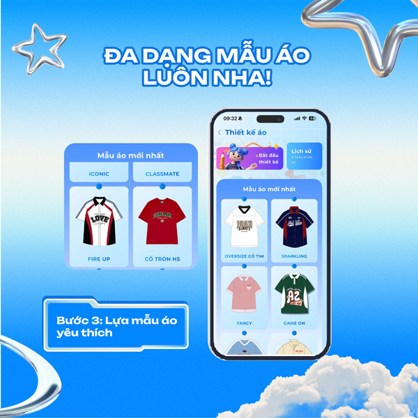 Thỏa sức lựa chọn mẫu áo yêu thích và tạo logo lớp với app Hai Anh Uniform