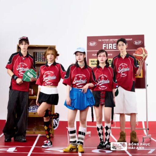 Mẫu Áo Đồng Phục Lớp Polo Oversize Fire Up Màu Đỏ Đô