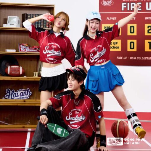 Mẫu Áo Đồng Phục Lớp Polo Oversize Fire Up Màu Đỏ Đô - ảnh 3