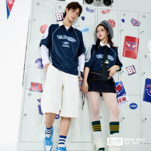 Mẫu Áo Đồng Phục Lớp Polo Oversize Fire Up Màu Xanh Đen - ảnh 2
