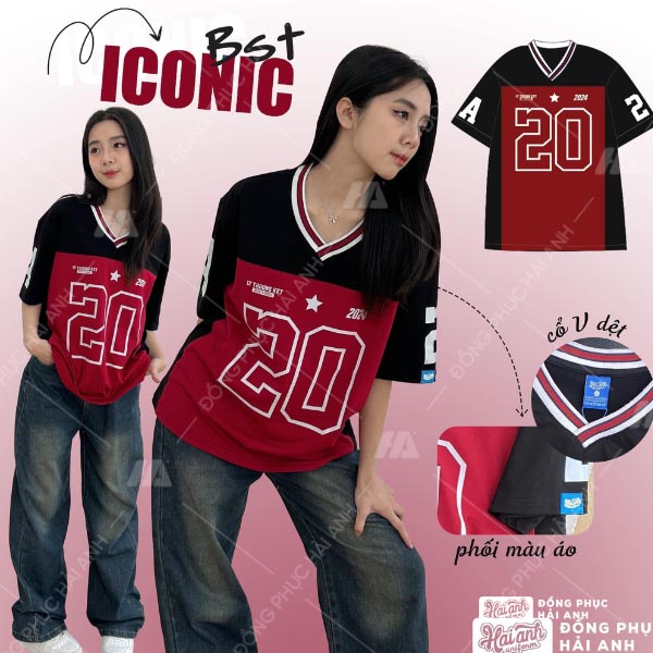 Áo lớp Iconic màu đỏ đô phối đen cá tính, thu hút