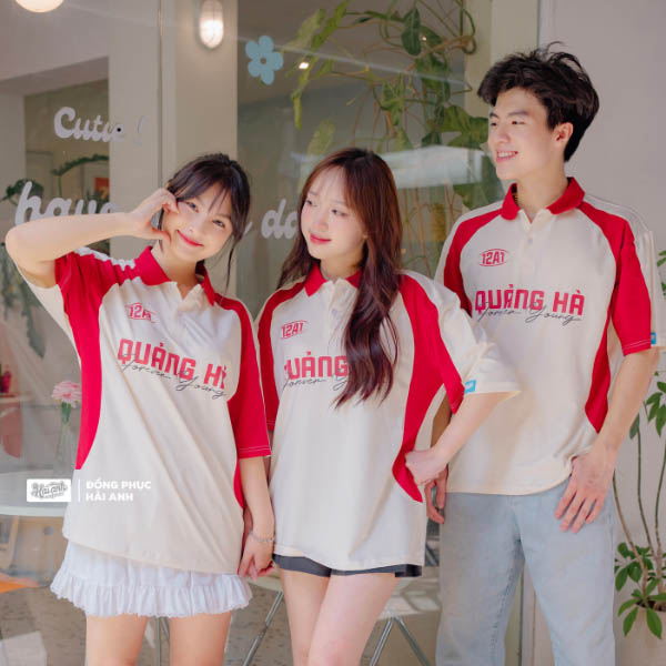 Mẫu Áo Đồng Phục Lớp Polo Oversize Wassup Màu Kem Cheese