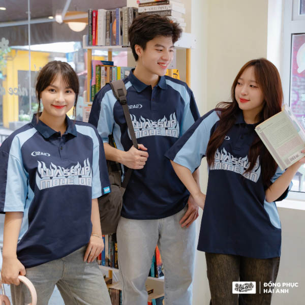 Mẫu Áo Đồng Phục Lớp Polo Oversize Wassup Màu Xanh Đen - ảnh 2