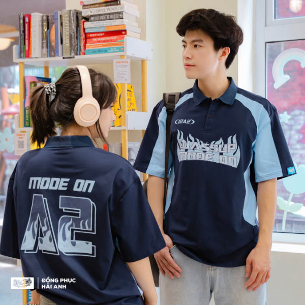 Mẫu Áo Đồng Phục Lớp Polo Oversize Wassup Màu Xanh Đen
