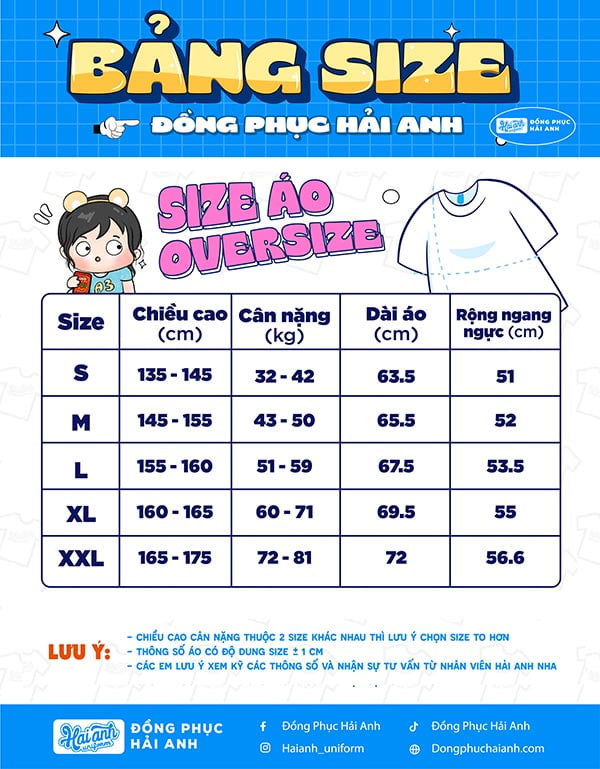 Bảng size áo đồng phục lớp Wassup màu nâu choco form chuẩn
