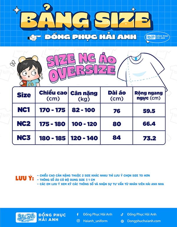 Bảng size áo đồng phục lớp Wassup màu nâu choco form ngoại cỡ