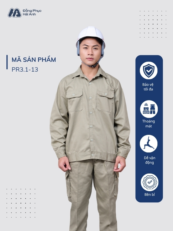Mẫu Đồng Phục Bảo Hộ Lao Động Vải Kaki Protect 3.1 Mã 13 Màu Xám