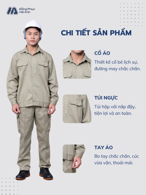 Mẫu Đồng Phục Bảo Hộ Lao Động Vải Kaki Protect 3.1 Mã 13 Màu Xám - ảnh 2