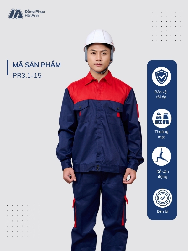 Mẫu Đồng Phục Bảo Hộ Lao Động Vải Kaki Protect 3.1 Mã 15 Màu Xanh Than