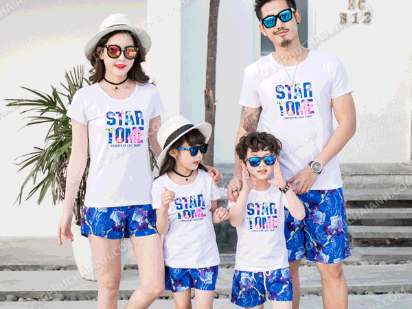 Quần áo gia đình Star Tome cổ tròn nhiều màu sắc