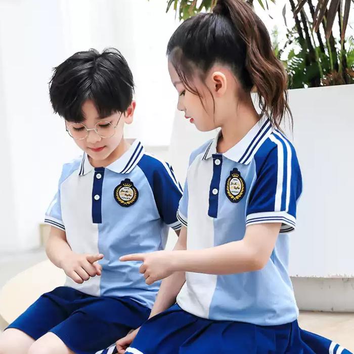 Áo đồng phục học sinh cấp 1 màu xanh phối trắng - ảnh 3