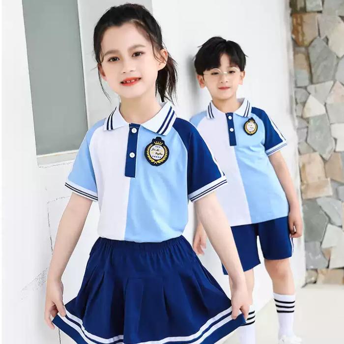 Áo đồng phục học sinh cấp 1 màu xanh phối trắng
