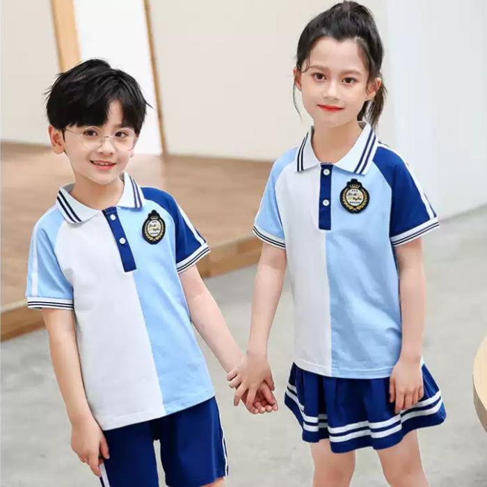 Áo đồng phục học sinh cấp 1 màu xanh phối trắng - ảnh 2