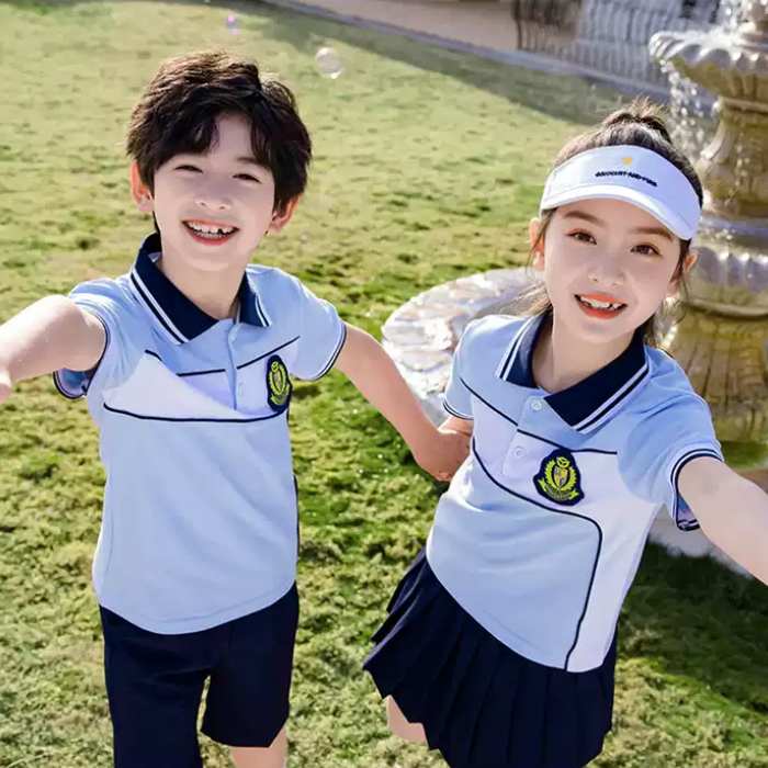 Áo đồng phục học sinh tiểu học có cổ màu xanh - ảnh 4