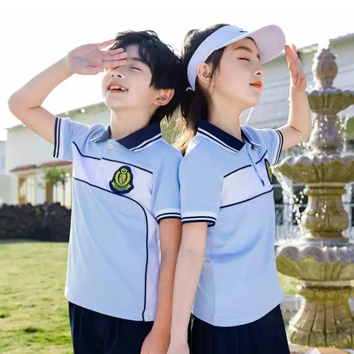 Áo đồng phục học sinh tiểu học có cổ màu xanh - ảnh 3