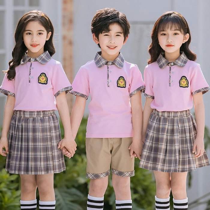 Mẫu áo đồng phục học sinh tiểu học cổ kẻ caro màu hồng