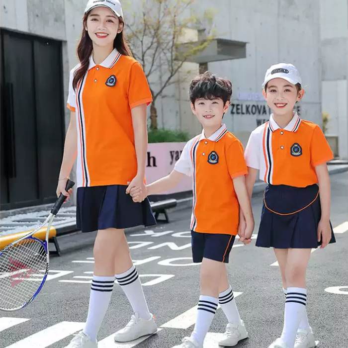 Kiểu dáng thiết kế mẫu áo đồng phục học sinh cấp 1 màu cam