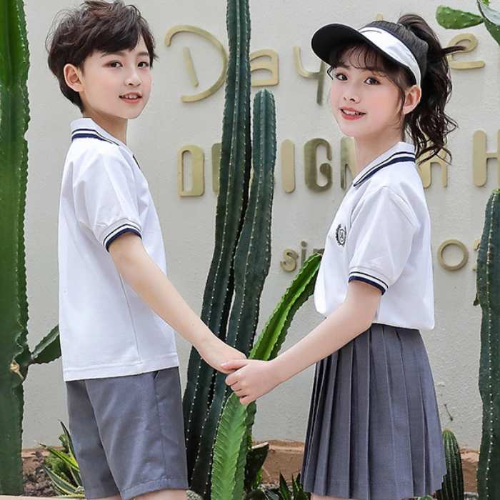 Áo đồng phục học sinh tiểu học màu trắng cổ tim - ảnh 3