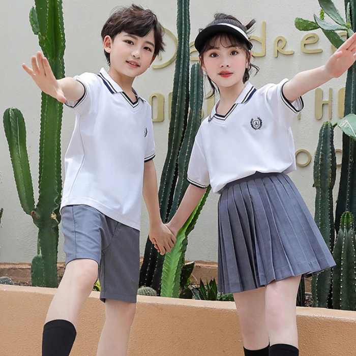 Áo đồng phục học sinh tiểu học màu trắng cổ tim - ảnh 2
