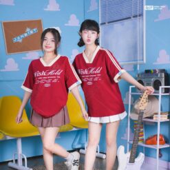 Áo Lớp Oversize Cổ Tim Starling Màu Đỏ Đô