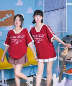 Áo Lớp Oversize Cổ Tim Starling Màu Đỏ Đô