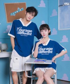 Áo Lớp Oversize Cổ Tim Starling Màu Xanh Coban