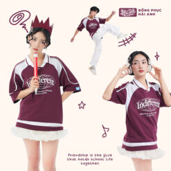 Mẫu Áo Đồng Phục Lớp Polo Oversize Cổ Tim Youngster Màu Đỏ Mận - ảnh 3