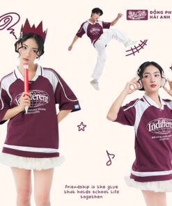 Mẫu Áo Đồng Phục Lớp Polo Oversize Cổ Tim Youngster Màu Đỏ Mận - ảnh 3