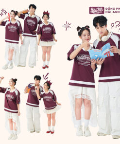 Mẫu Áo Đồng Phục Lớp Polo Oversize Cổ Tim Youngster Màu Đỏ Mận - ảnh 2