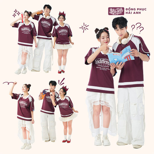 Mẫu Áo Đồng Phục Lớp Polo Oversize Cổ Tim Youngster Màu Đỏ Mận - ảnh 2