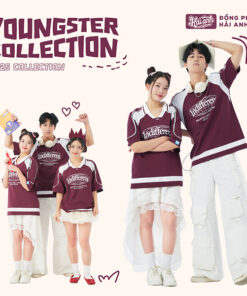 Mẫu Áo Đồng Phục Lớp Polo Oversize Cổ Tim Youngster Màu Đỏ Mận
