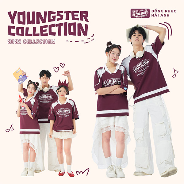 Mẫu Áo Đồng Phục Lớp Polo Oversize Cổ Tim Youngster Màu Đỏ Mận