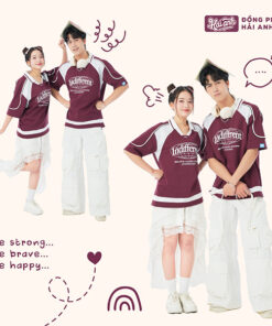Mẫu Áo Đồng Phục Lớp Polo Oversize Cổ Tim Youngster Màu Đỏ Mận - ảnh 4