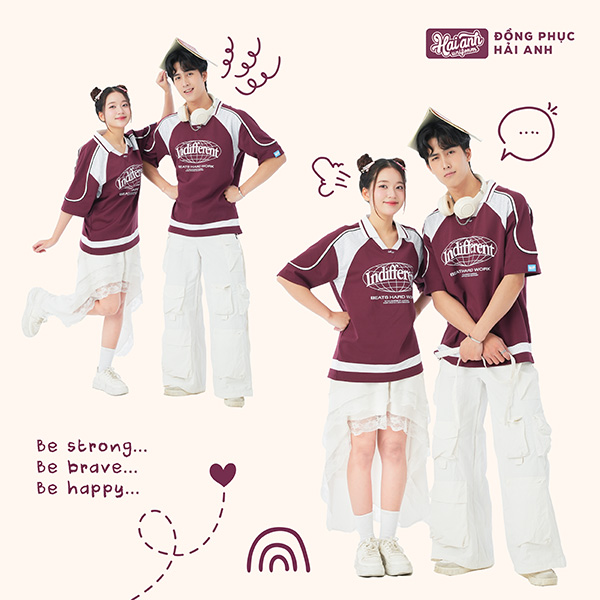 Mẫu Áo Đồng Phục Lớp Polo Oversize Cổ Tim Youngster Màu Đỏ Mận - ảnh 4
