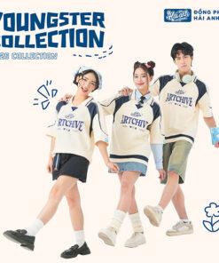 Mẫu Áo Đồng Phục Lớp Polo Oversize Cổ Tim Youngster Màu Kem Cheese