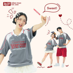 Mẫu Áo Đồng Phục Lớp Polo Oversize Cổ Tim Youngster Màu Xám - ảnh 4