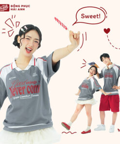 Mẫu Áo Đồng Phục Lớp Polo Oversize Cổ Tim Youngster Màu Xám - ảnh 4