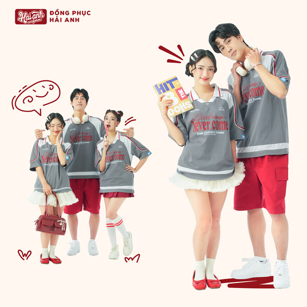 Mẫu Áo Đồng Phục Lớp Polo Oversize Cổ Tim Youngster Màu Xám - ảnh 2