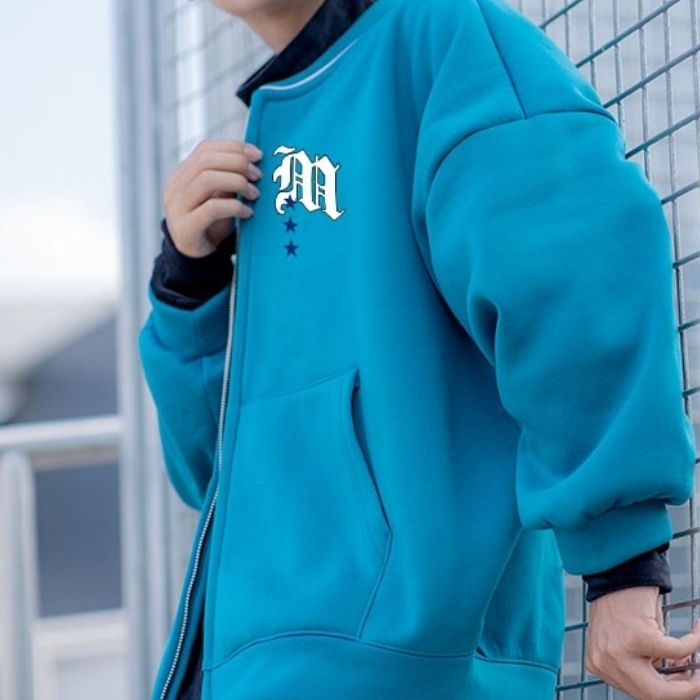Áo khoác bomber unisex màu xanh phong cách thời trang cá tính - ảnh 4