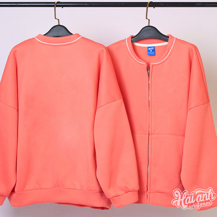 Mẫu áo khoác nỉ Bomber màu hồng Peachy