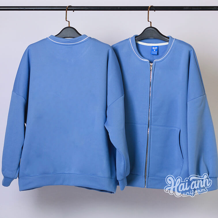 Mẫu áo khoác nỉ Bomber màu xanh biển
