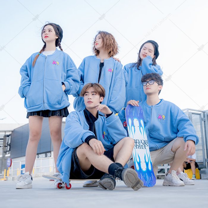Mẫu áo khoác nỉ Bomber màu xanh dương