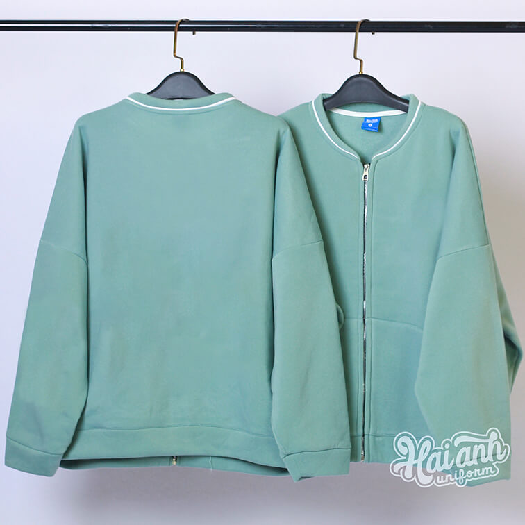 Mẫu áo khoác nỉ Bomber màu xanh mint