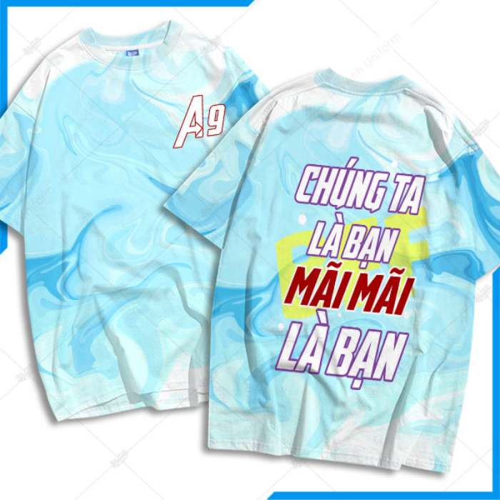 Mẫu áo lớp 3D màu xanh dương slogan độc đáo