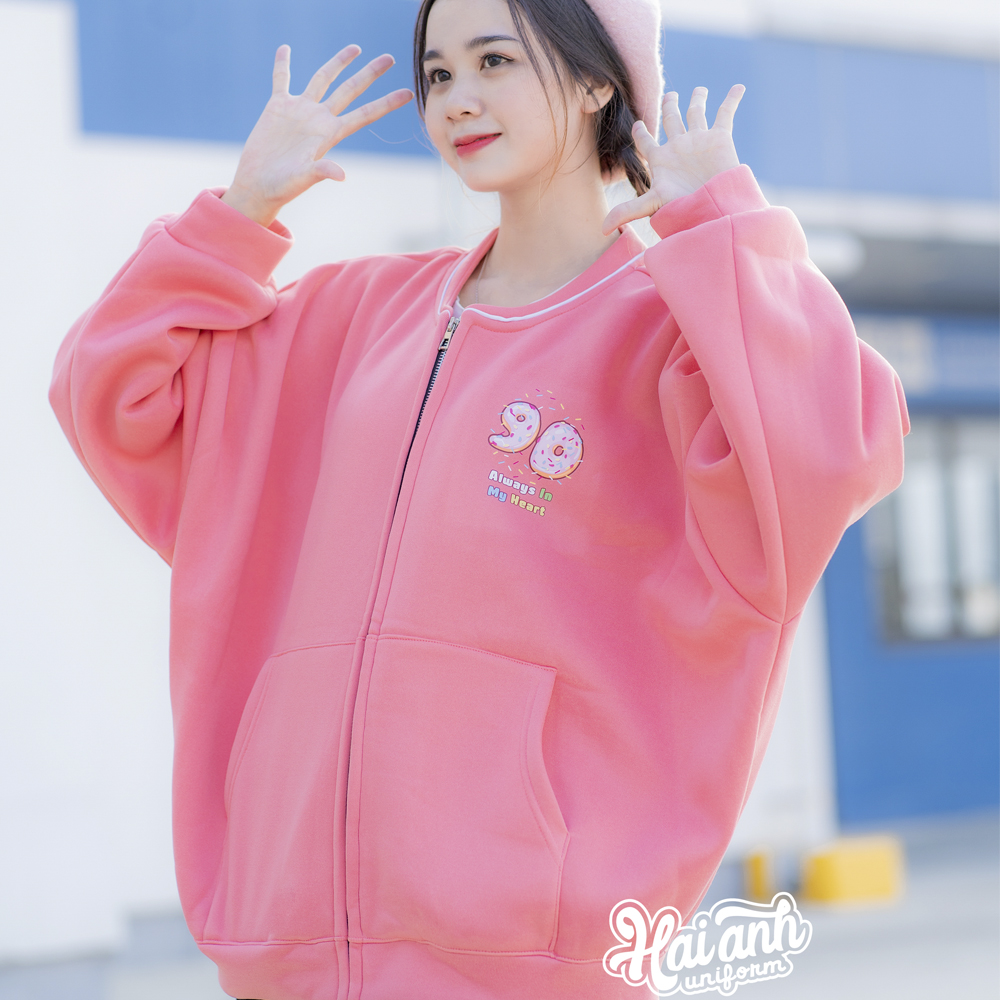 Mẫu Áo Khoác Nỉ Bomber Màu Hồng Peachy